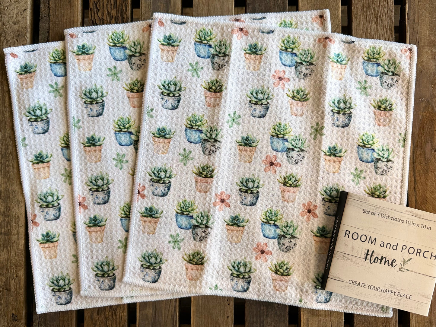 Succulent Garden - 2 sided - Set of 3 Dishcloths