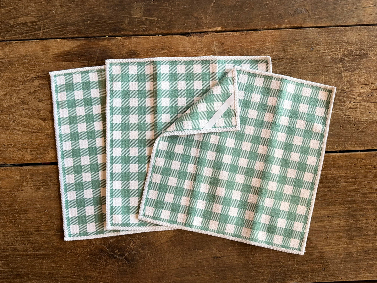 Blue Spruce Gingham - 2 sided - Set of 3 Dishcloths - Room and Porch 