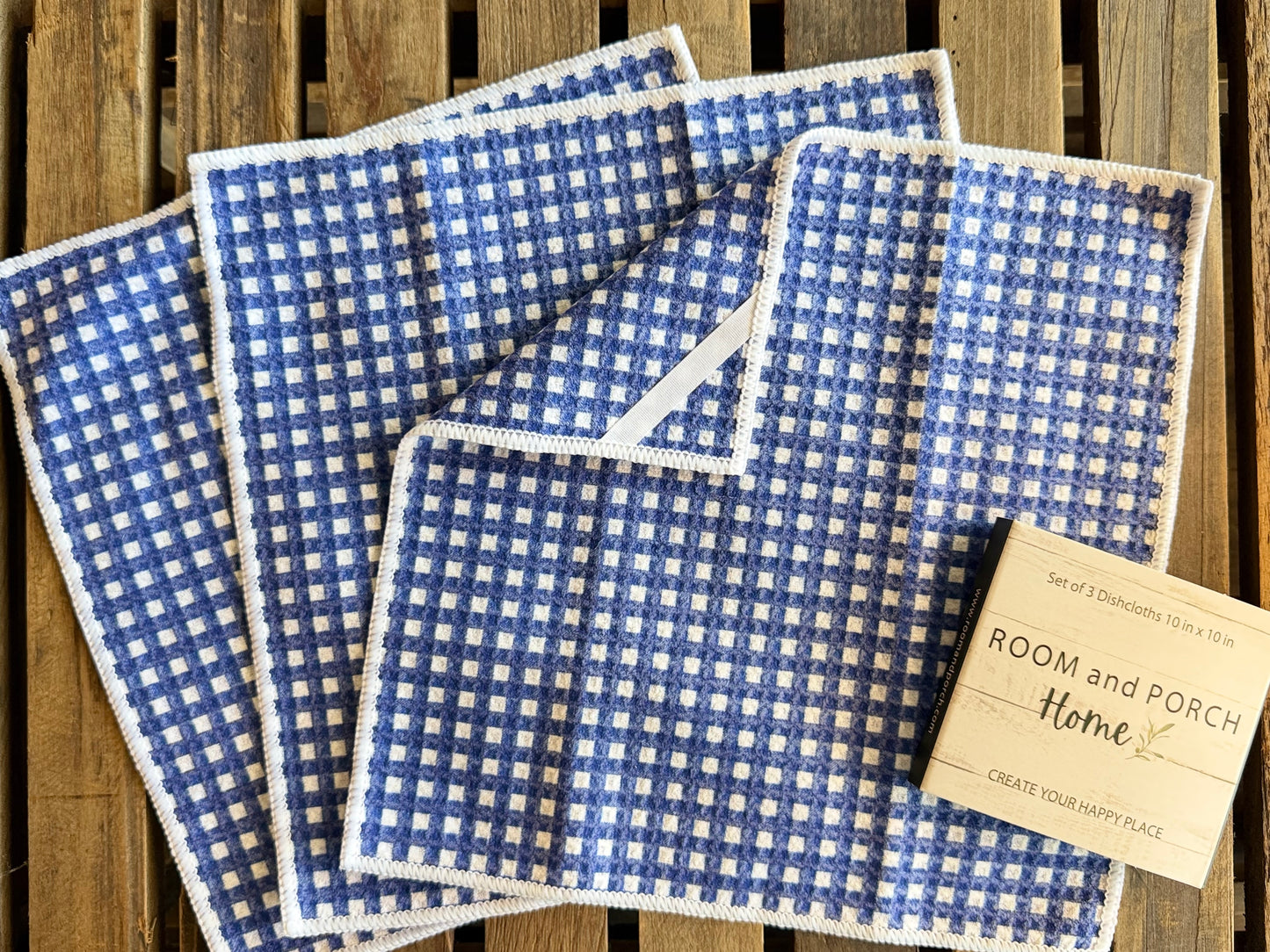 Blueberry Gingham - 2 sided - Set of 3 Dishcloths