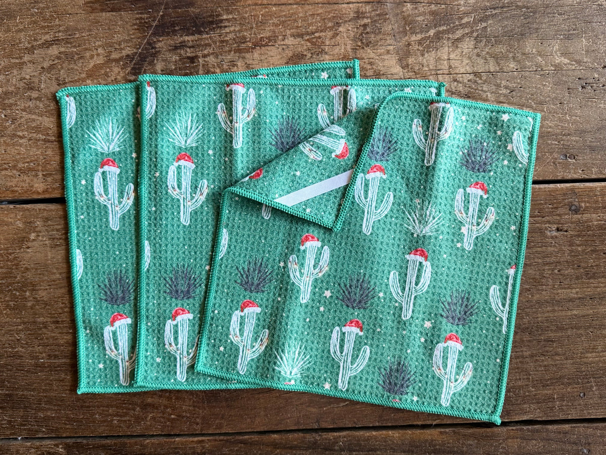 Christmas Cactus - 2 sided - Set of 3 Dishcloths