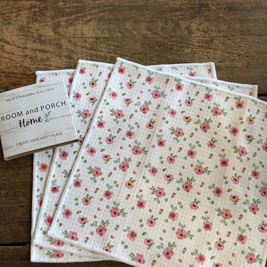 Rose Garden - 2 sided - Set of 3 Dishcloths - Room and Porch 