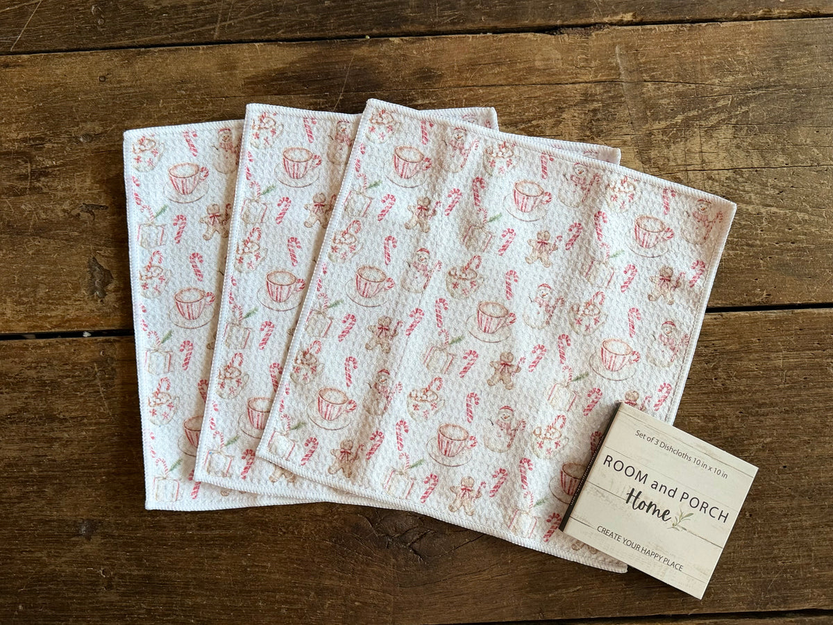 Candy Cane Lane - 2 sided - Set of 3 Dishcloths