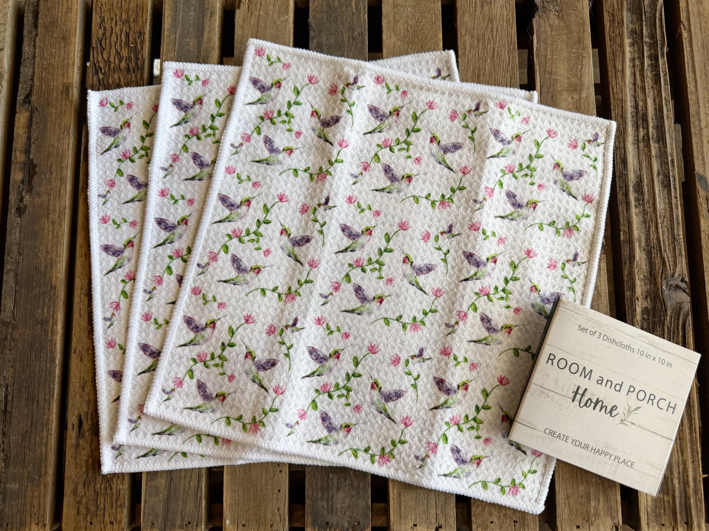 Hummingbird Paradise - 2 sided - Set of 3 Dishcloths