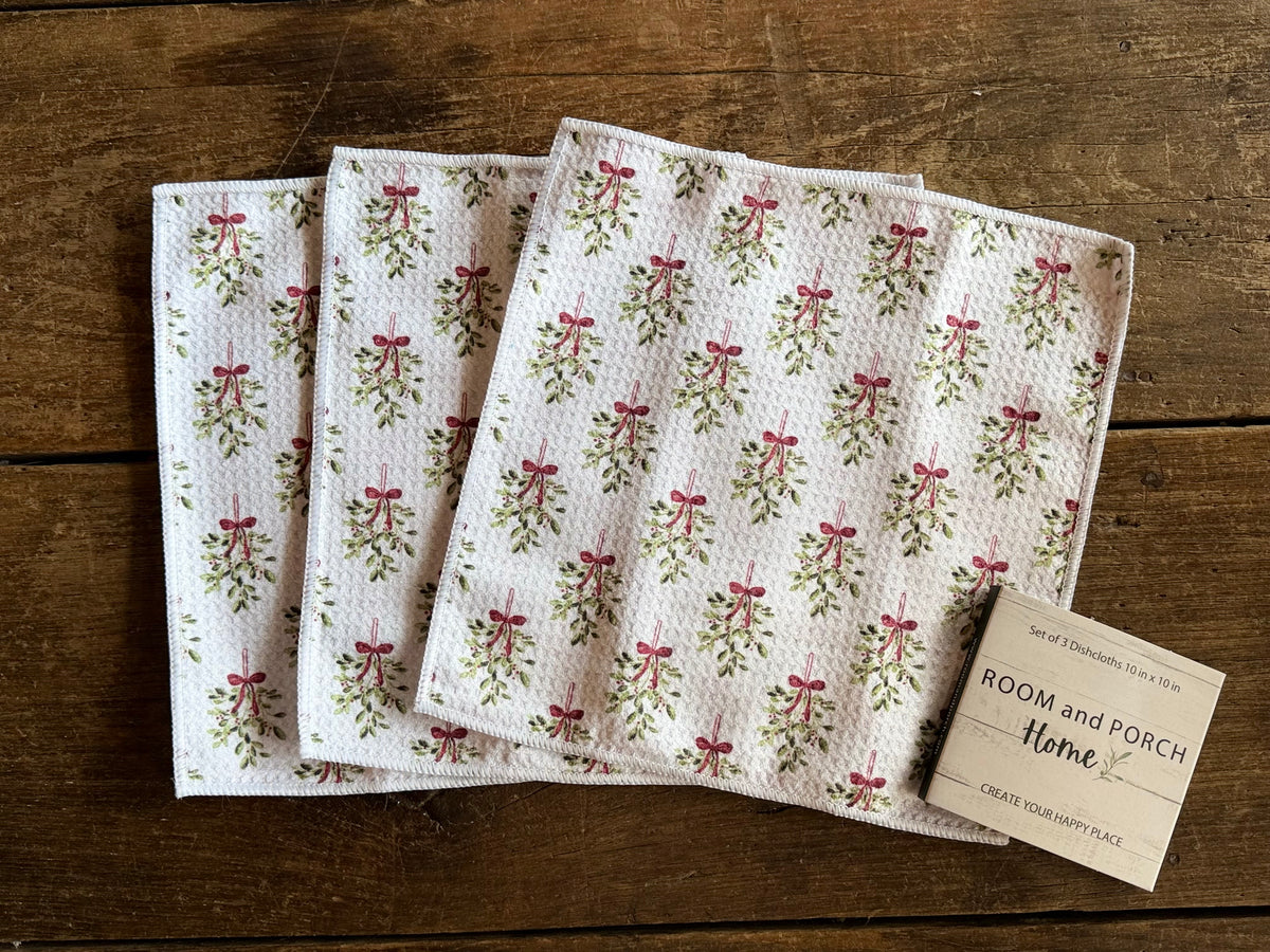 Mistletoe Kisses - 2 Sided - Set of 3 Dishcloths