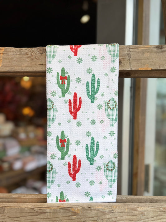 Festive Cactus - Double Sided - Hand Towel