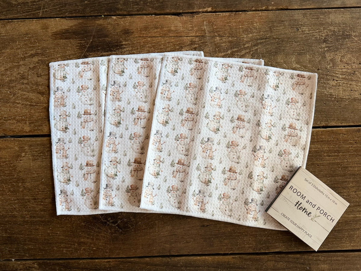 Woodland Snowmen - 2 Sided - Set of 3 Dishcloths