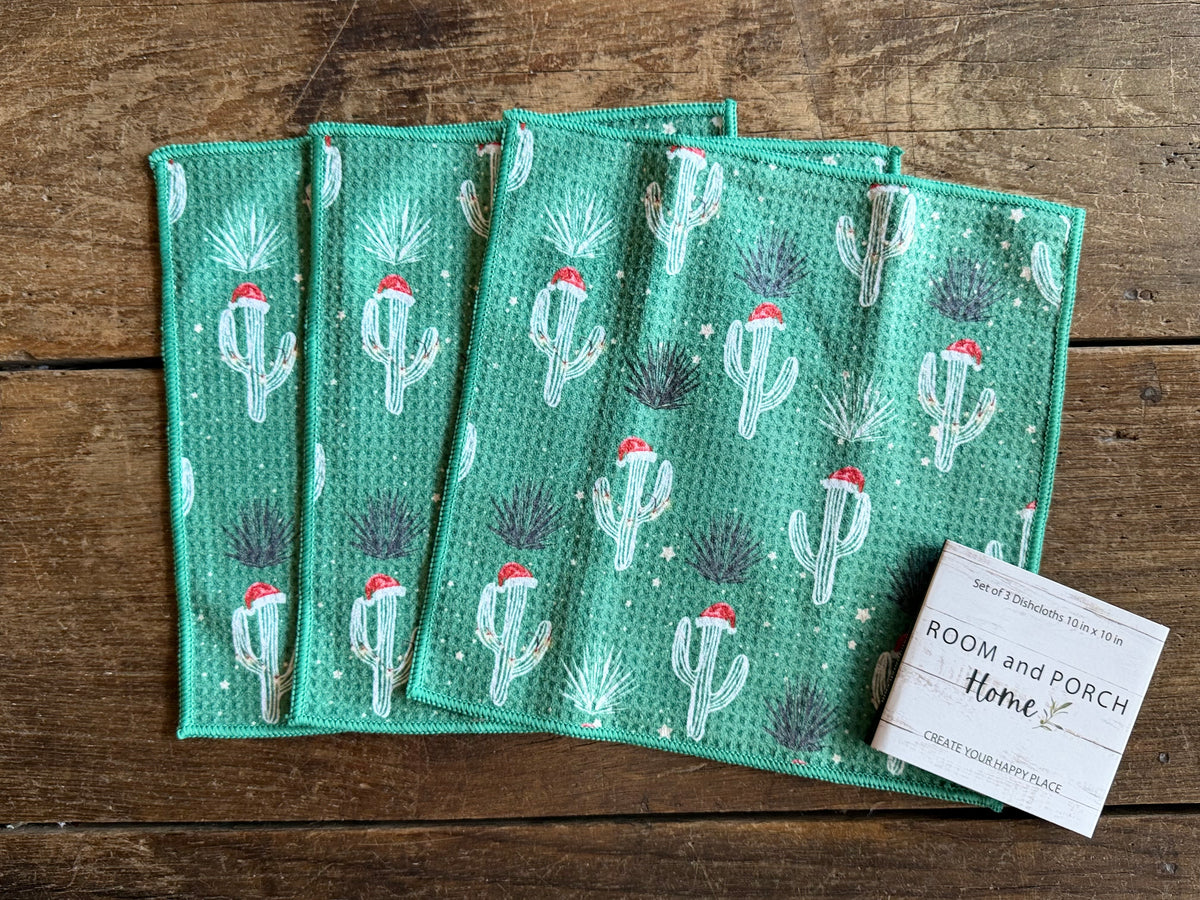 Christmas Cactus - 2 sided - Set of 3 Dishcloths