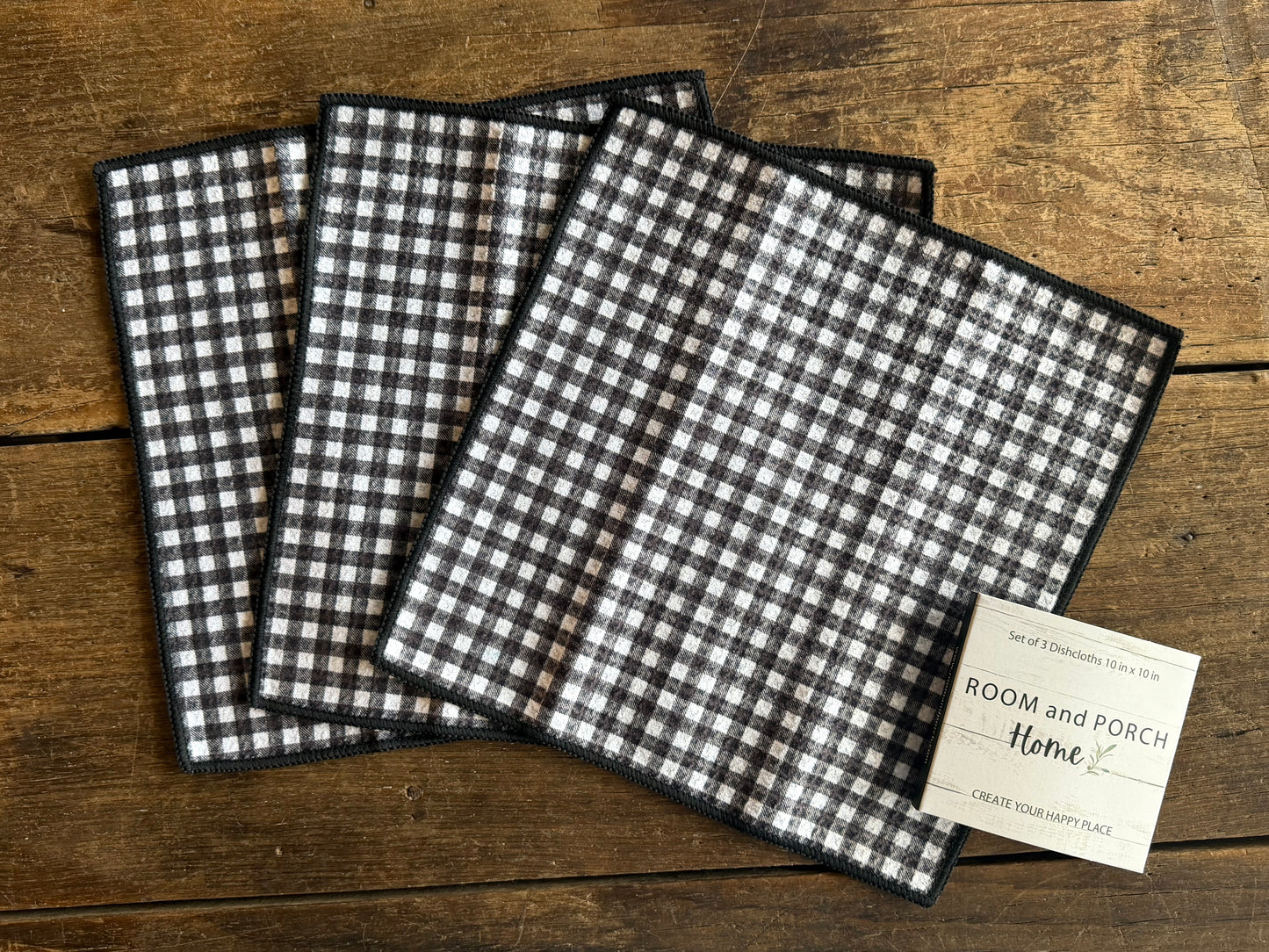 Black Gingham - 2 Sided - Set of 3 Dishcloths