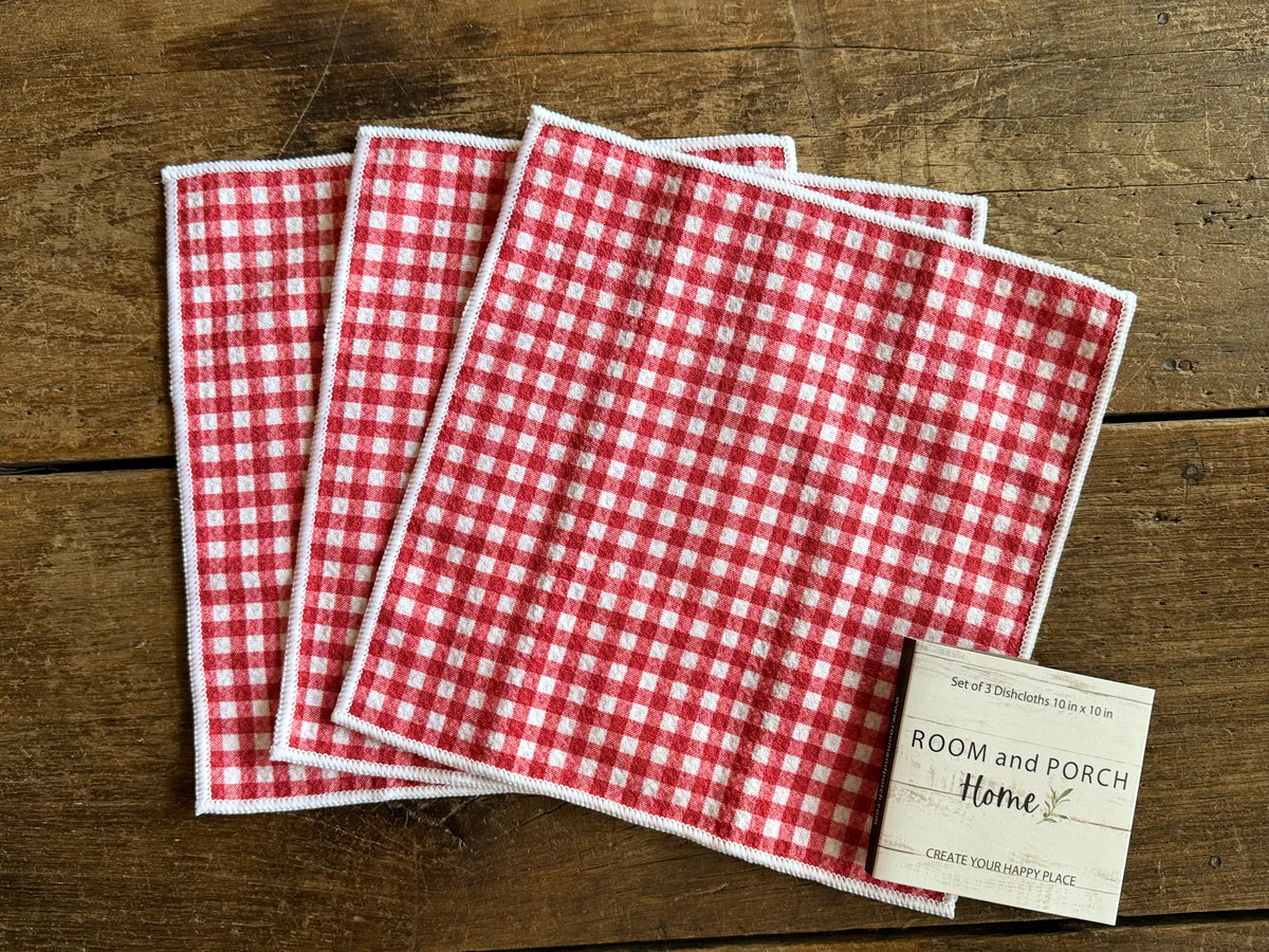 Christmas Red Gingham - 2 sided - Set of 3 Dishcloths - Room and Porch 