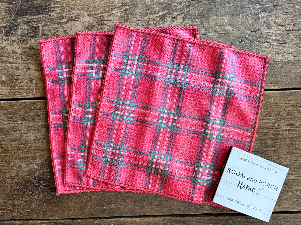 Tidings and Tartan - 2 Sided - Set of 3 Dishcloths