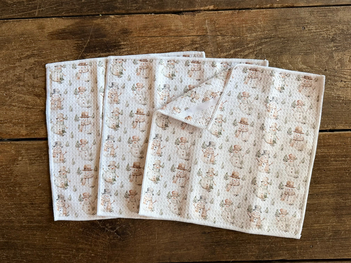 Woodland Snowmen - 2 Sided - Set of 3 Dishcloths