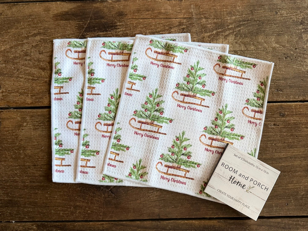 Vintage Merry Christmas - 2 Sided - Set of 3 Dishcloths
