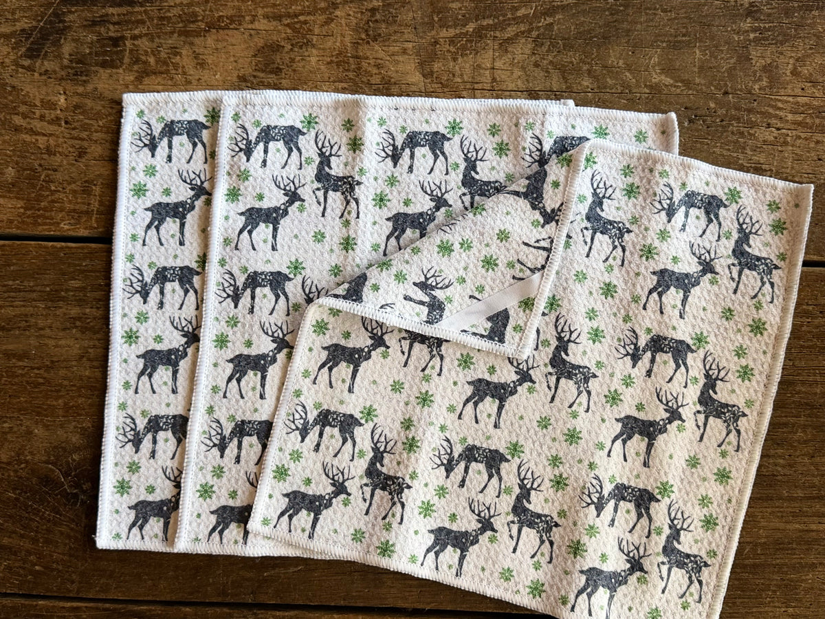 Winter Deer - 2 sided - Set of 3 Dishcloths