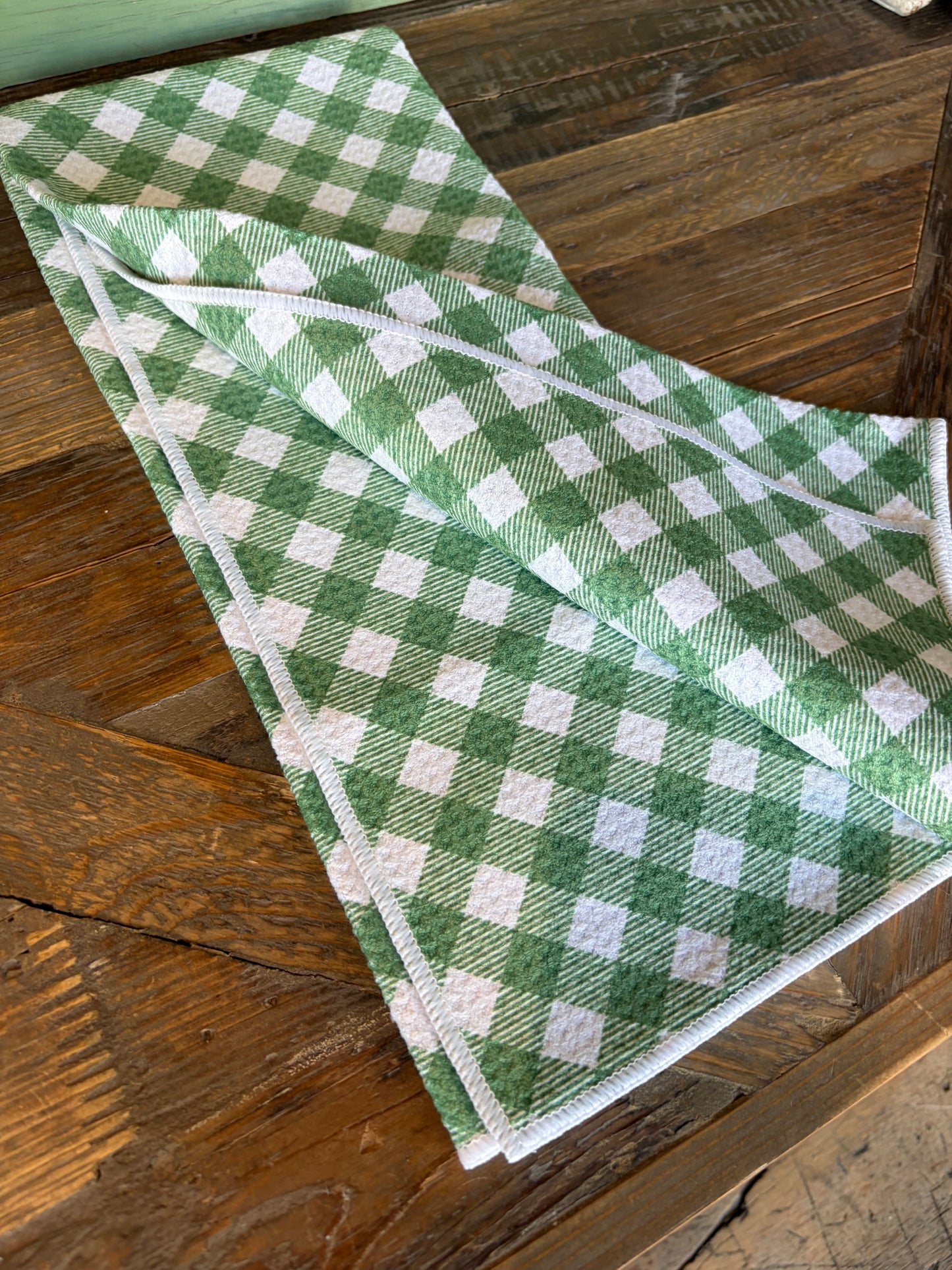Green Chevron Gingham - Double Sided - Hand Towel - Room and Porch 