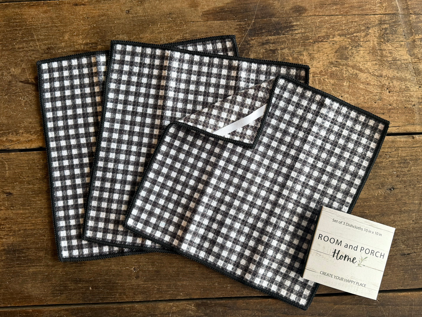 Black Gingham - 2 Sided - Set of 3 Dishcloths