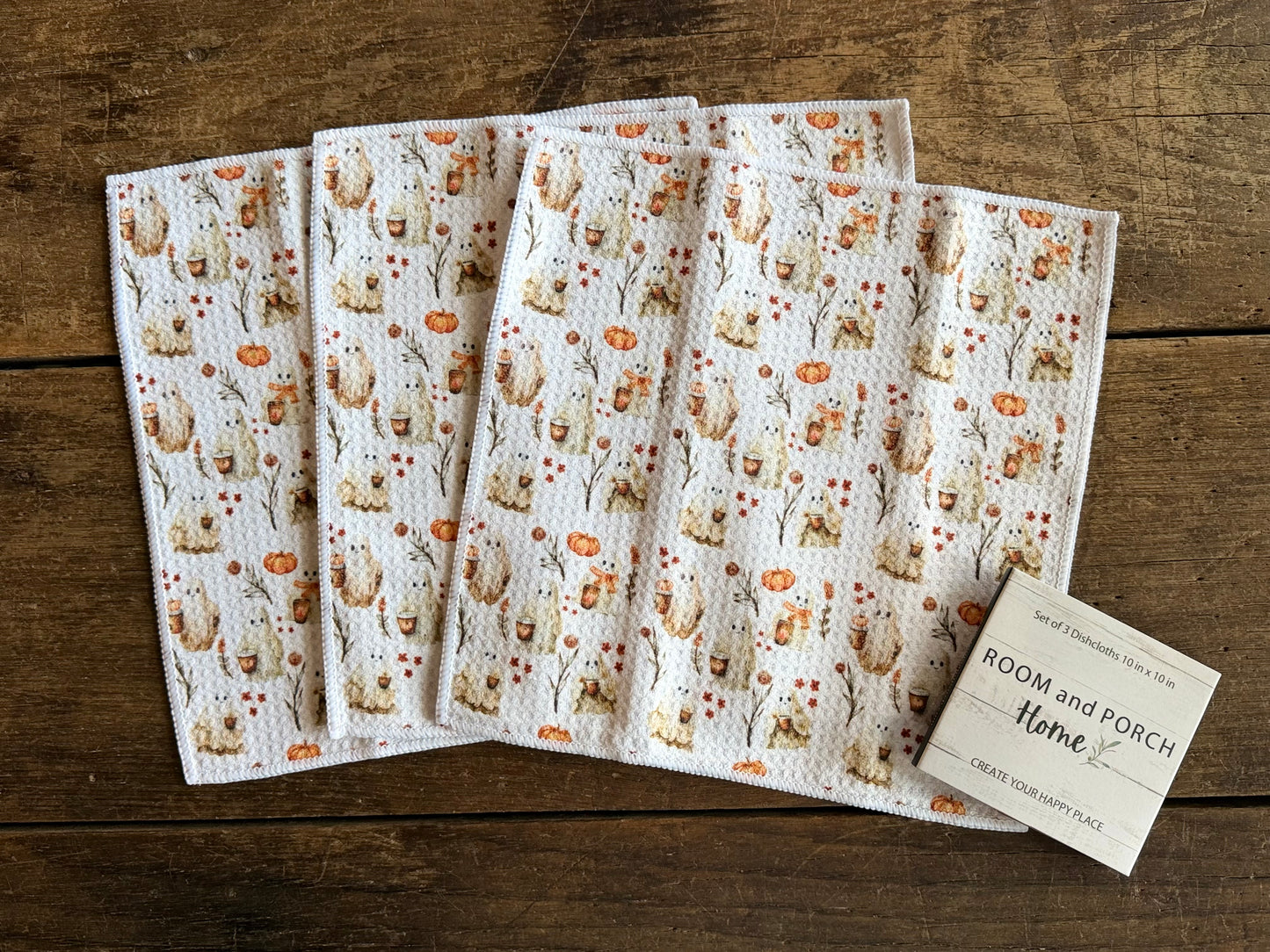 Coffee Ghosts - 2 Sided - Set of 3 Dishcloths