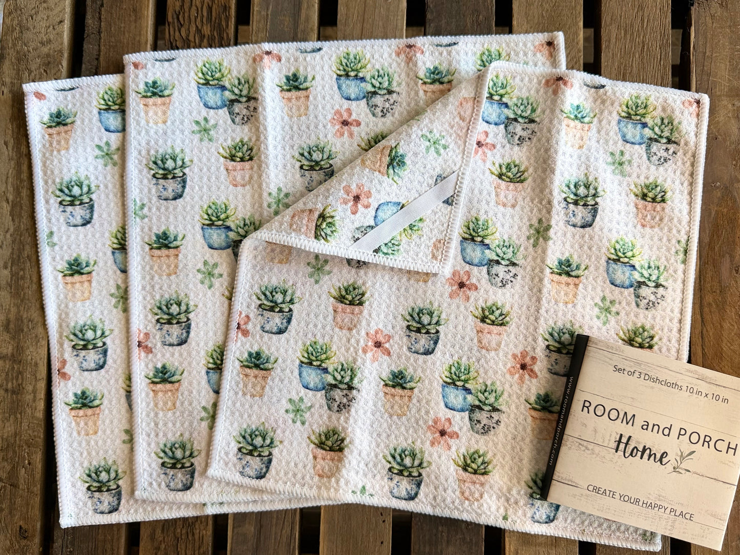 Succulent Garden - 2 sided - Set of 3 Dishcloths