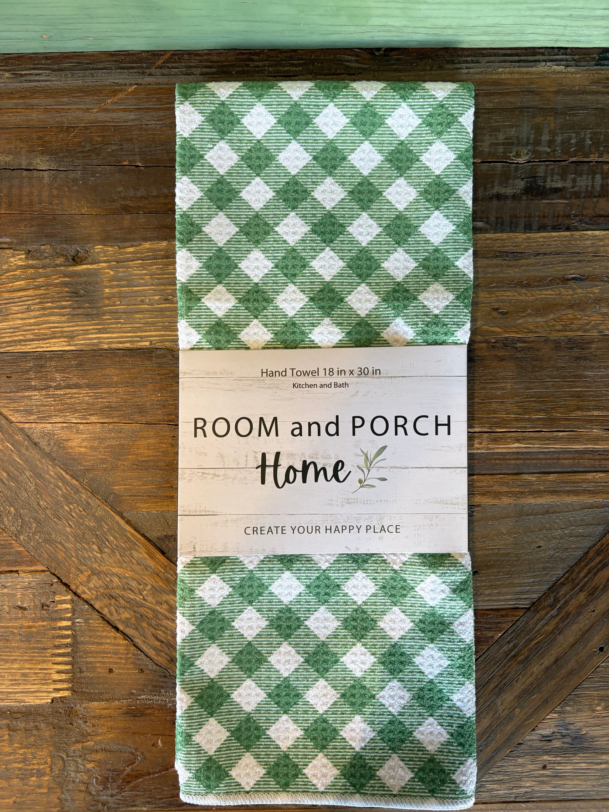 Green Chevron Gingham - Double Sided - Hand Towel - Room and Porch 
