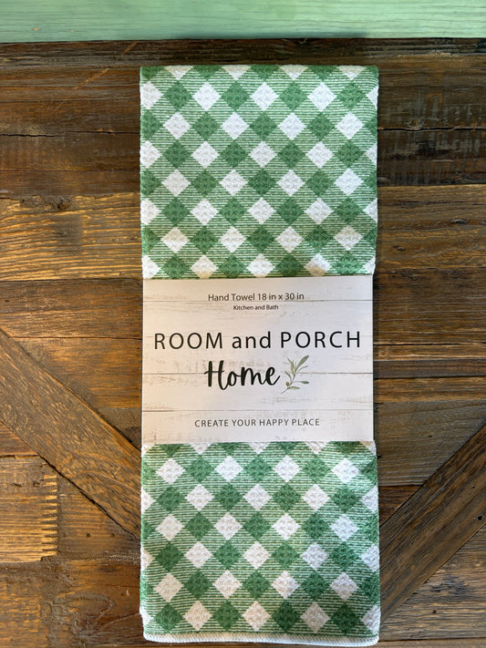 Green Chevron Gingham - Double Sided - Hand Towel