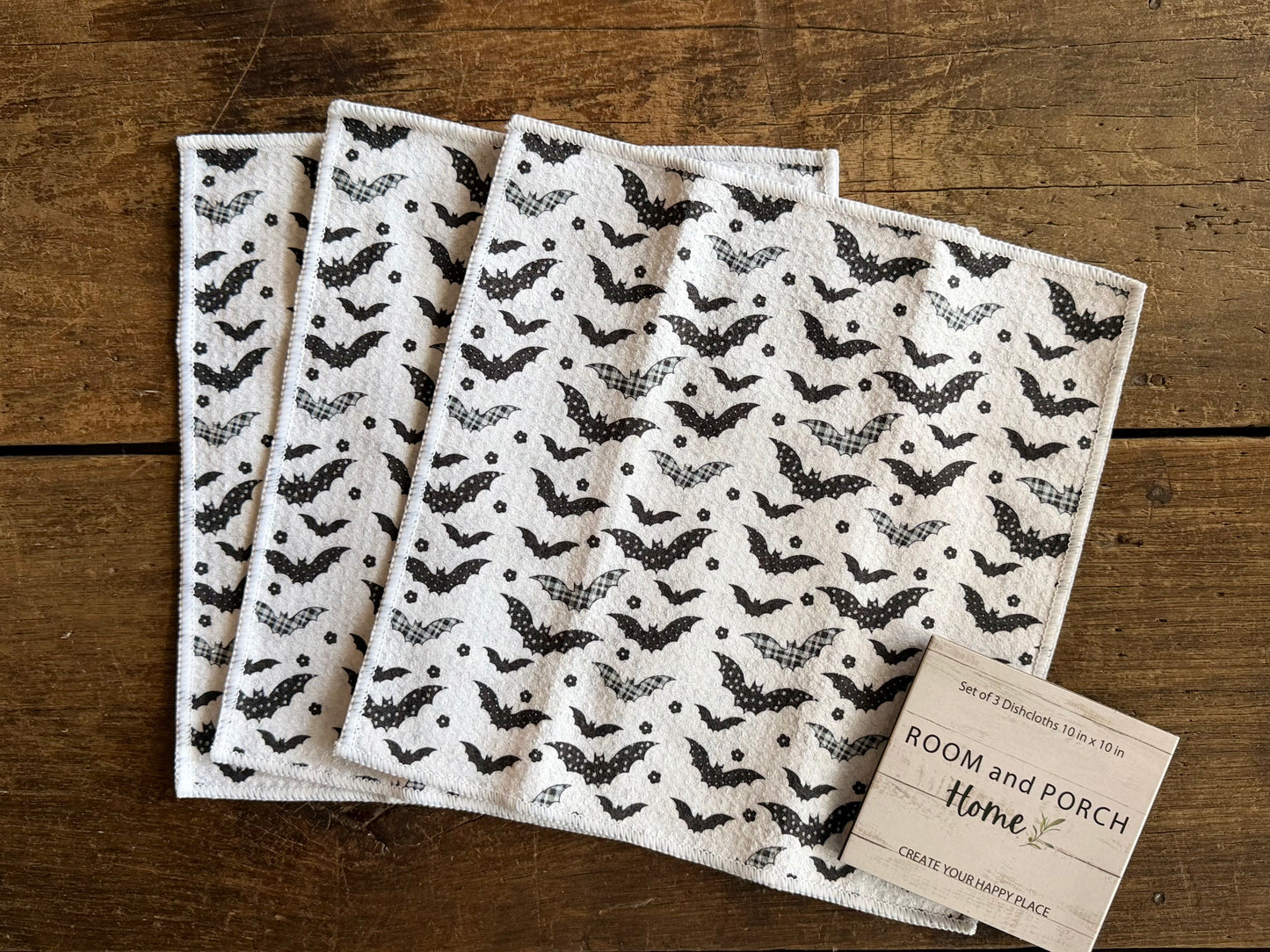 Happy Bats - 2 sided - Set of 3 Dishcloths