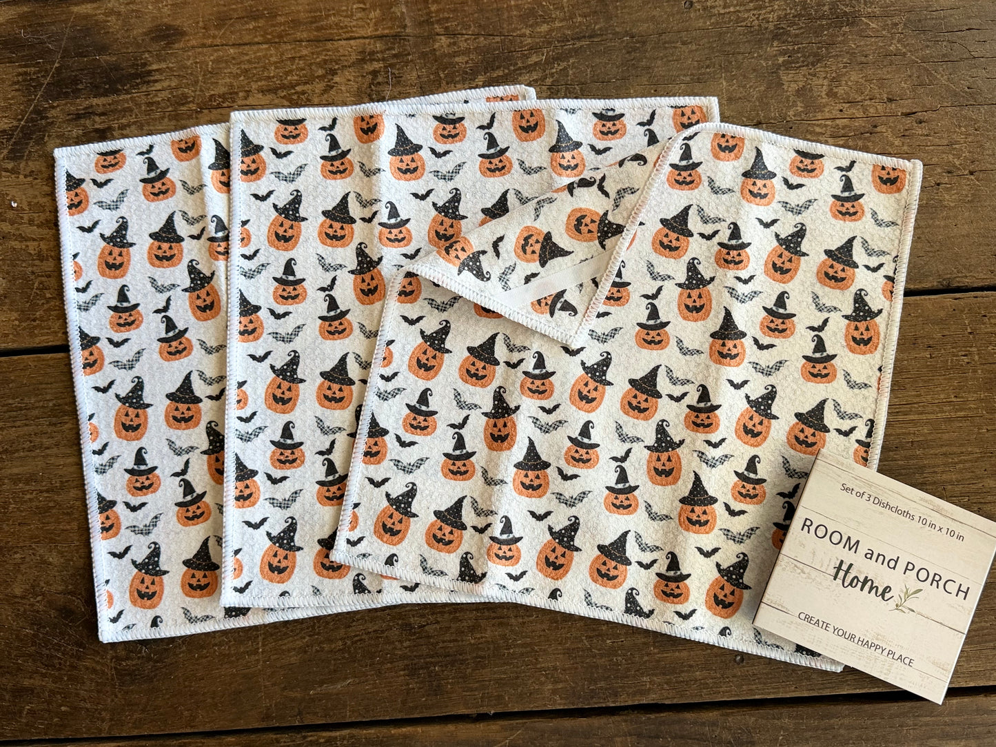 Witchy Pumpkins - 2 sided - Set of 3 Dishcloths - Room and Porch 