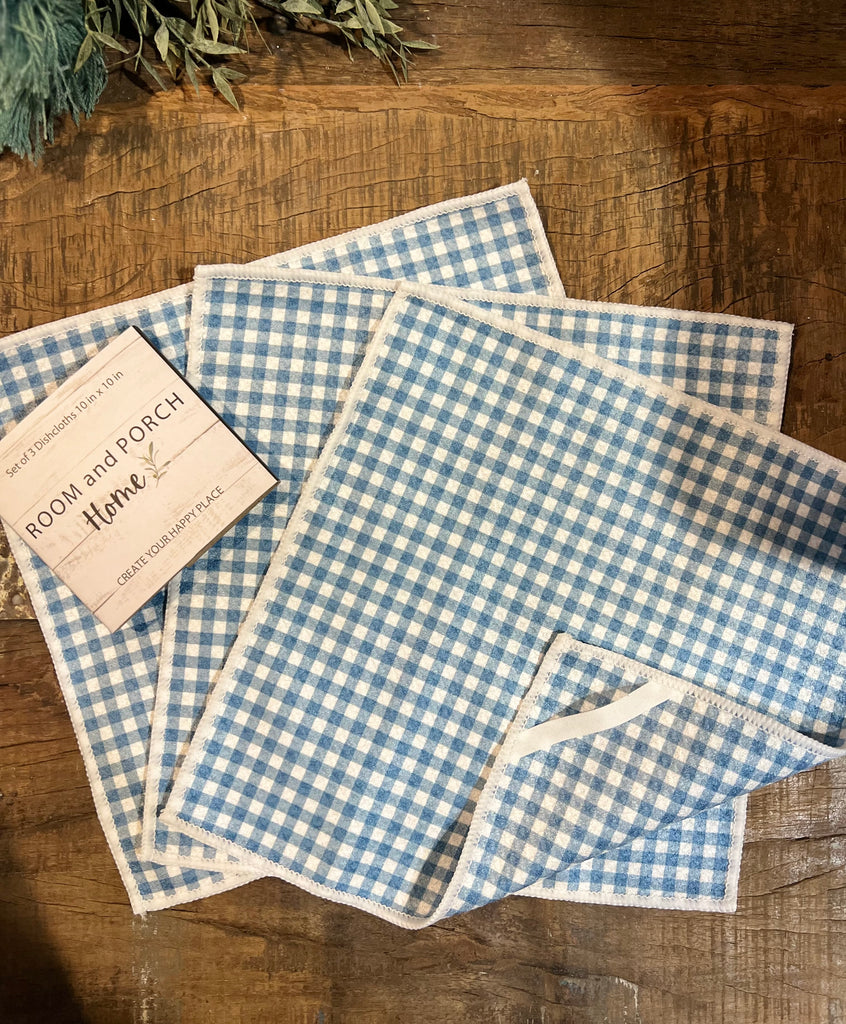 Farmhouse Blue Gingham - Set of 3 Dishcloths