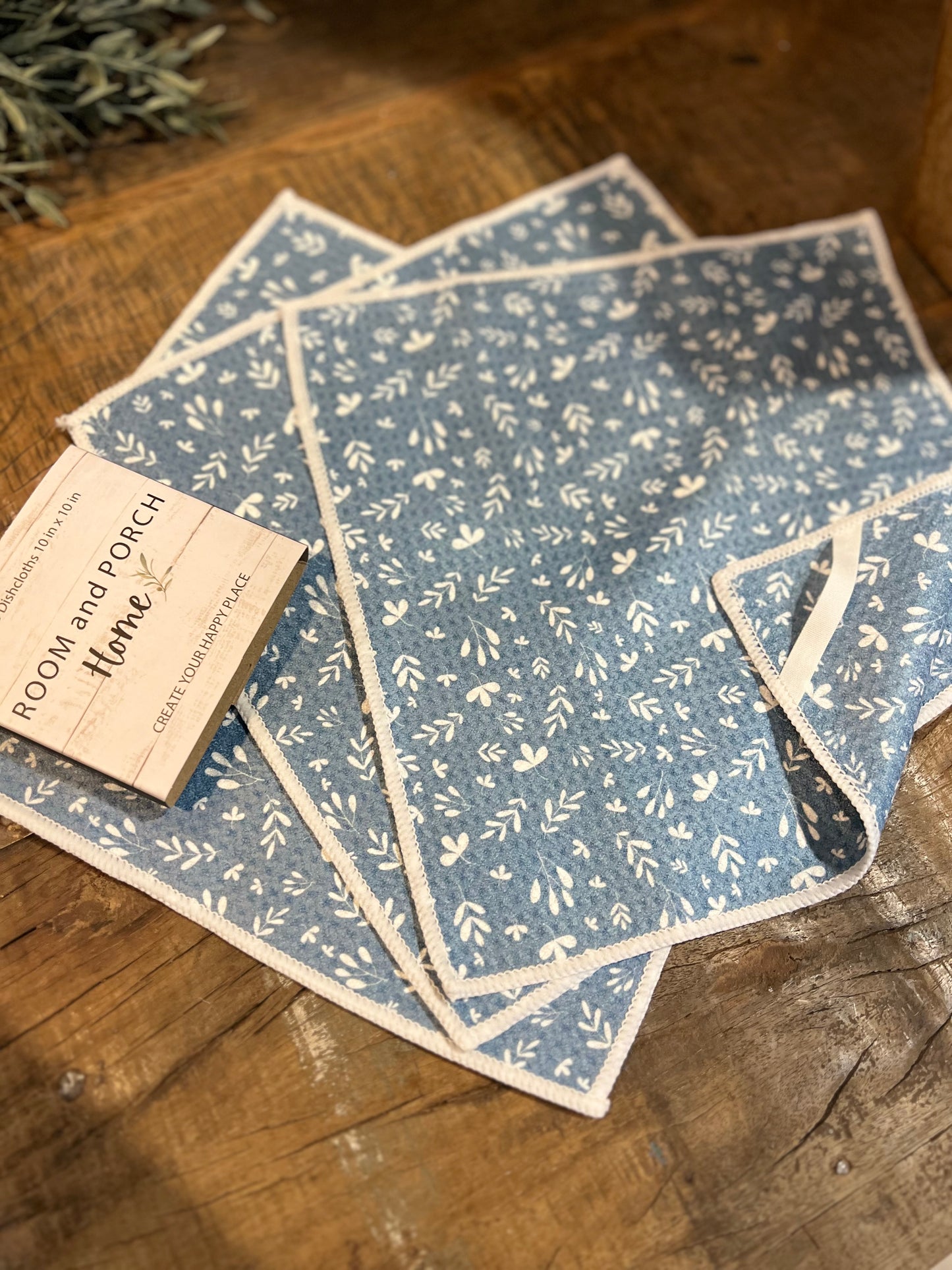 Farmhouse Blue Leaves - Set of 3 Dishcloths