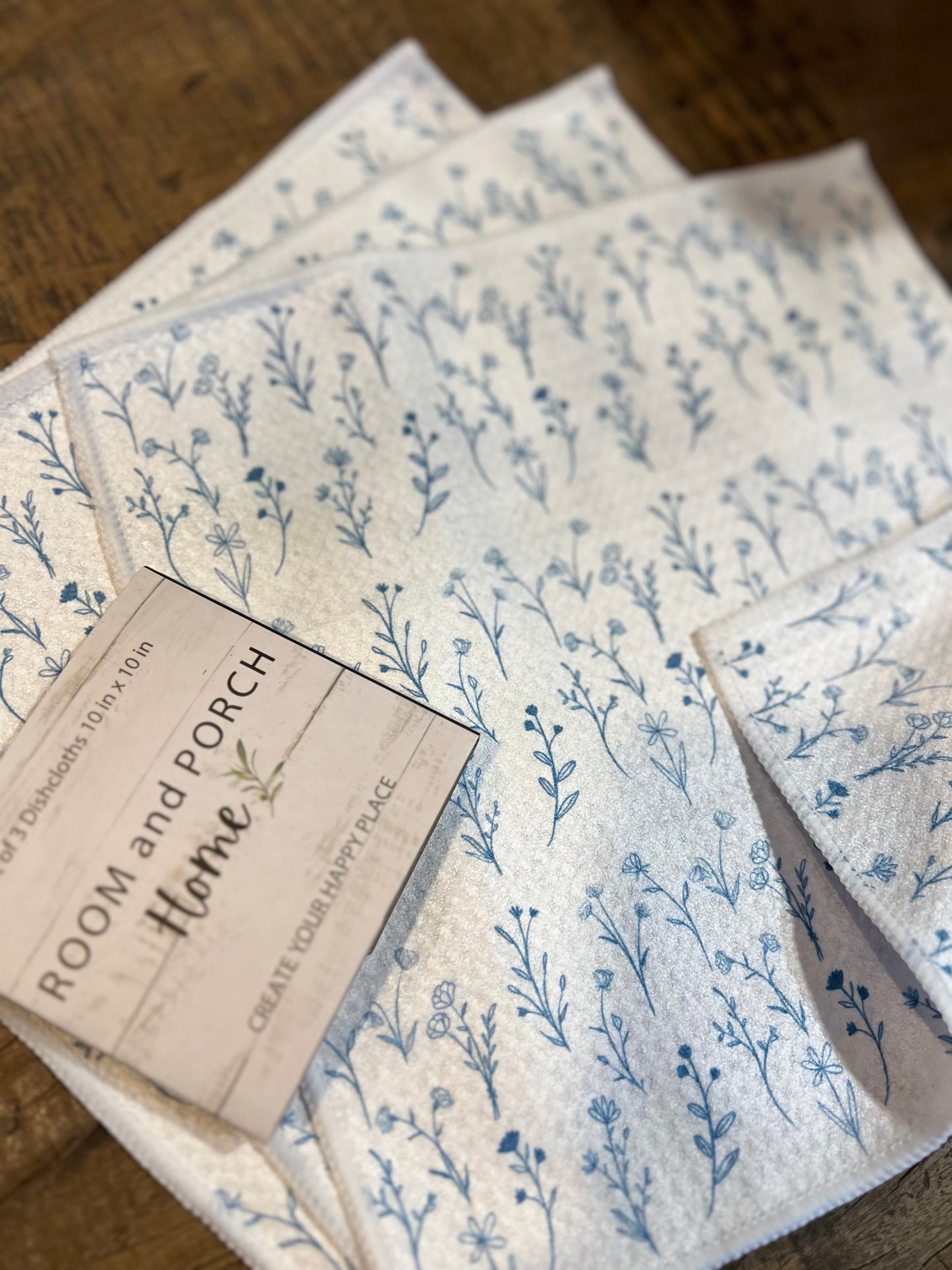 Farmhouse Blue Flowers - Set of 3 Dishcloths