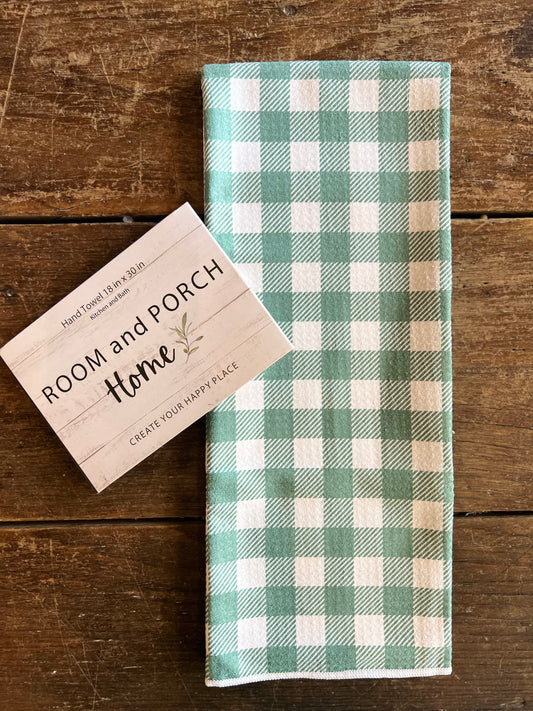 Autumn Green Gingham - Double Sided - Hand Towel
