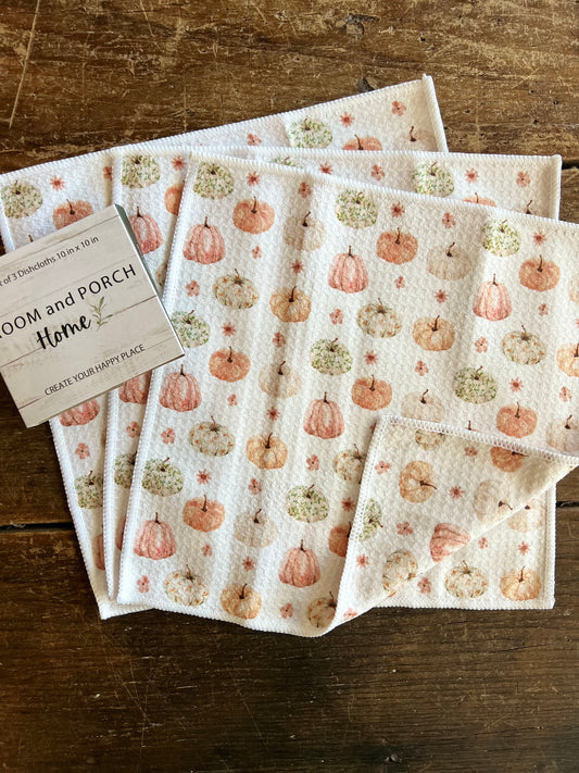 Watercolor Pumpkins - 2 sided - Set of 3 Dishcloths