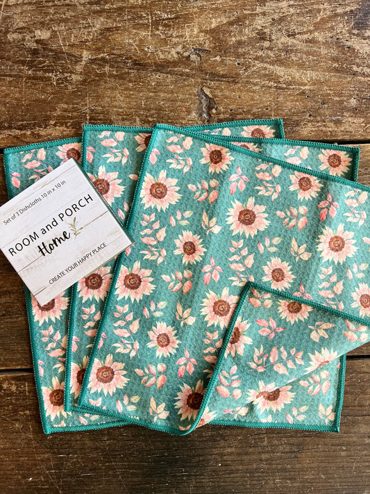Autumn Sunflower - 2 sided - Set of 3 Dishcloths