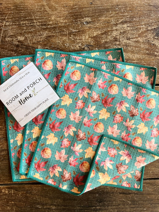 Autumn Leaves - 2 sided - Set of 3 Dishcloths