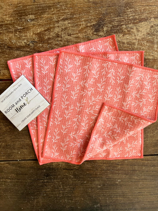 Salmon Spice Leaves - 2 sided - Set of 3 Dishcloths