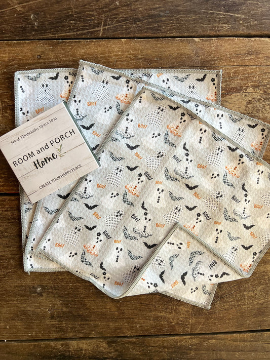 Cute Ghosts - 2 sided - Set of 3 Dishcloths