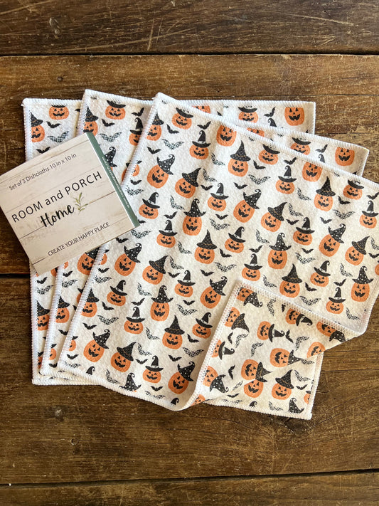 Witchy Pumpkins - 2 sided - Set of 3 Dishcloths