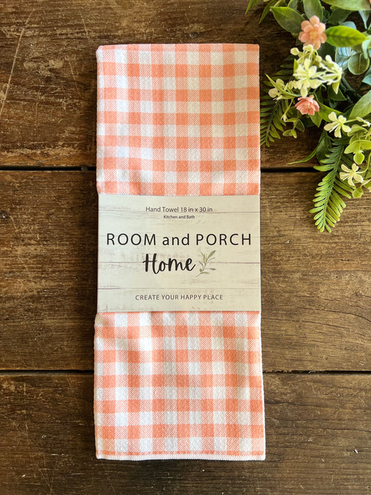 Coral Gingham - Double Sided - Hand Towel