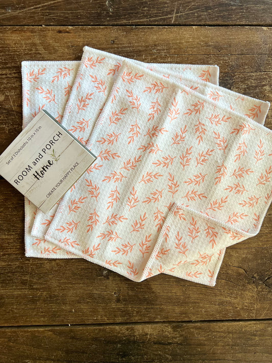 Coral Leaves - 2 sided - Set of 3 Dishcloths