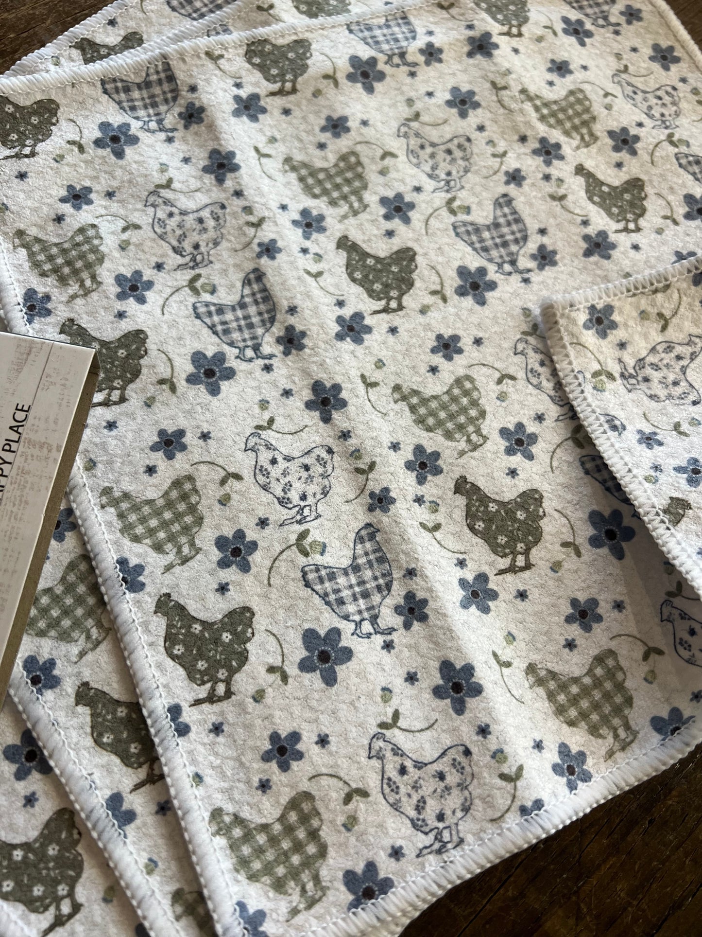 Farmhouse Chickens - 2 sided - Set of 3 Dishcloths