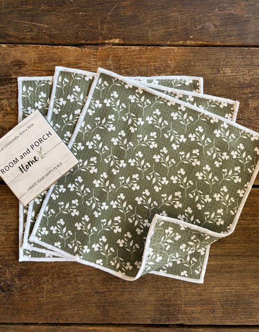 Meadow Olive - 2 sided - Set of 3 Dishcloths - Room and Porch 