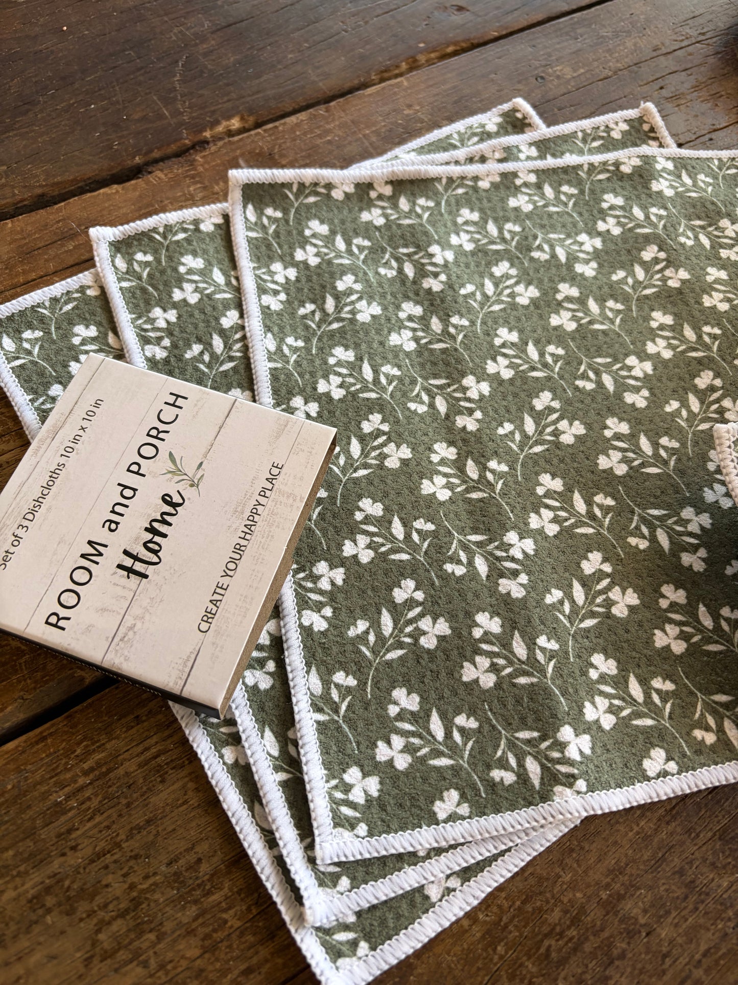 Meadow Olive - 2 sided - Set of 3 Dishcloths - Room and Porch 
