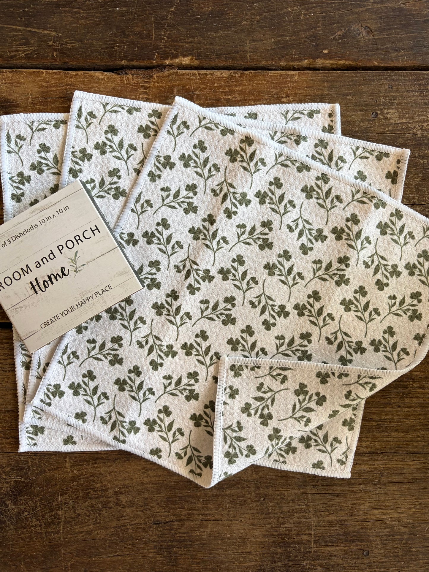 Meadow White - 2 sided - Set of 3 Dishcloths - Room and Porch 