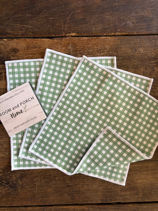 Green Grass Gingham - 2 sided - Set of 3 Dishcloths