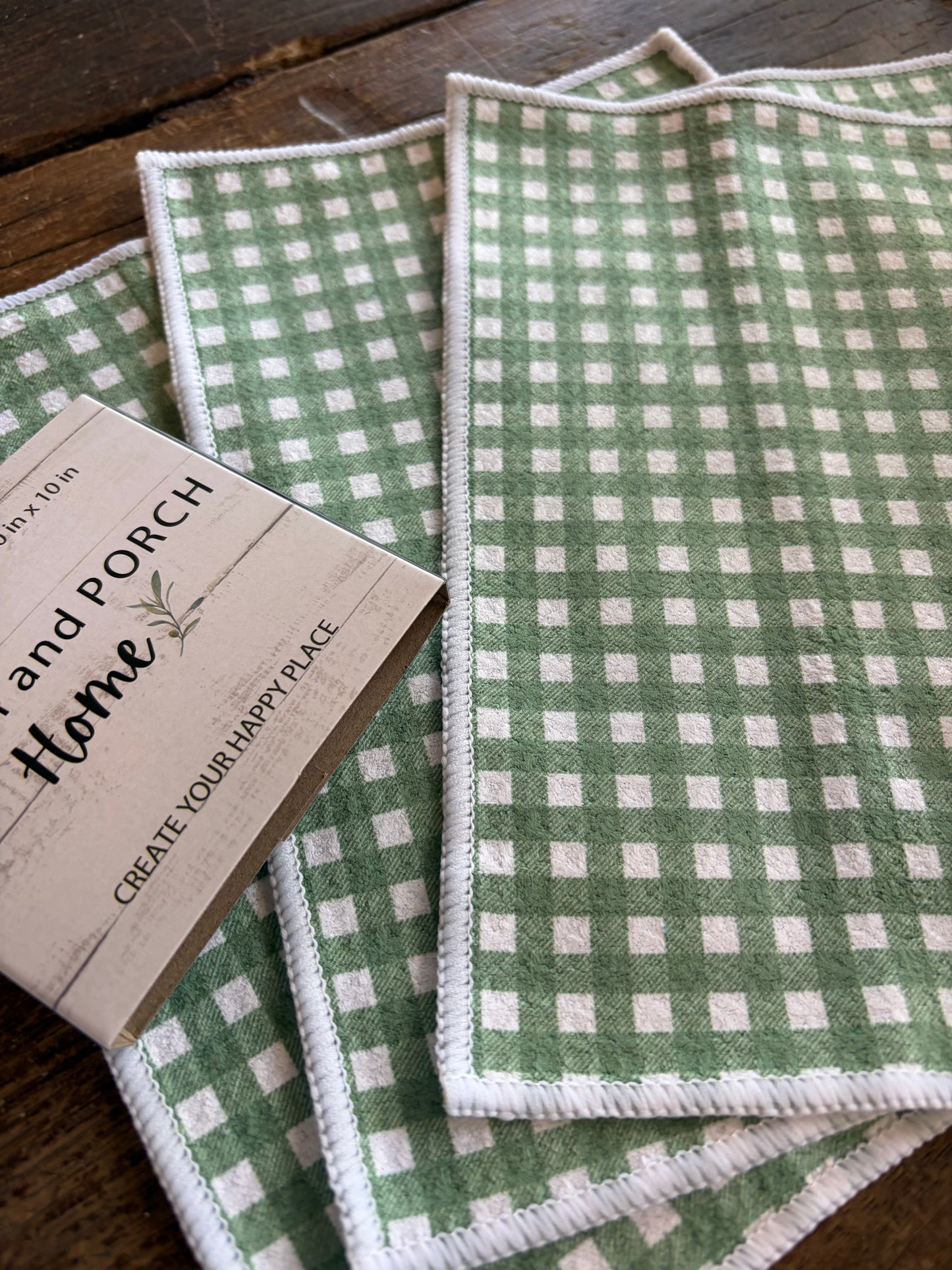 Green Grass Gingham - 2 sided - Set of 3 Dishcloths