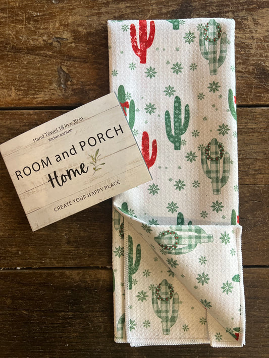 Festive Cactus - Double Sided - Hand Towel