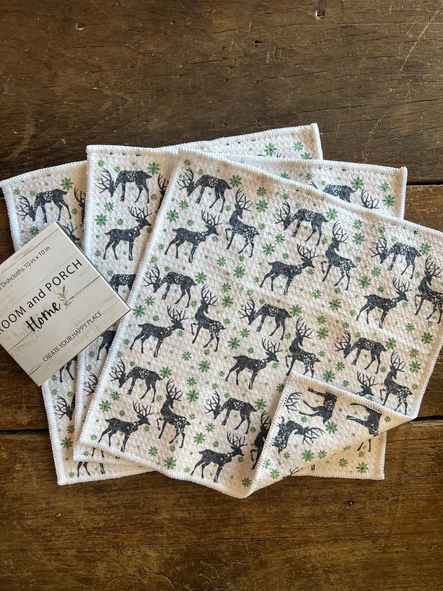 Winter Deer - 2 sided - Set of 3 Dishcloths