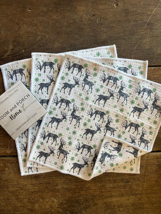 Winter Deer - 2 sided - Set of 3 Dishcloths