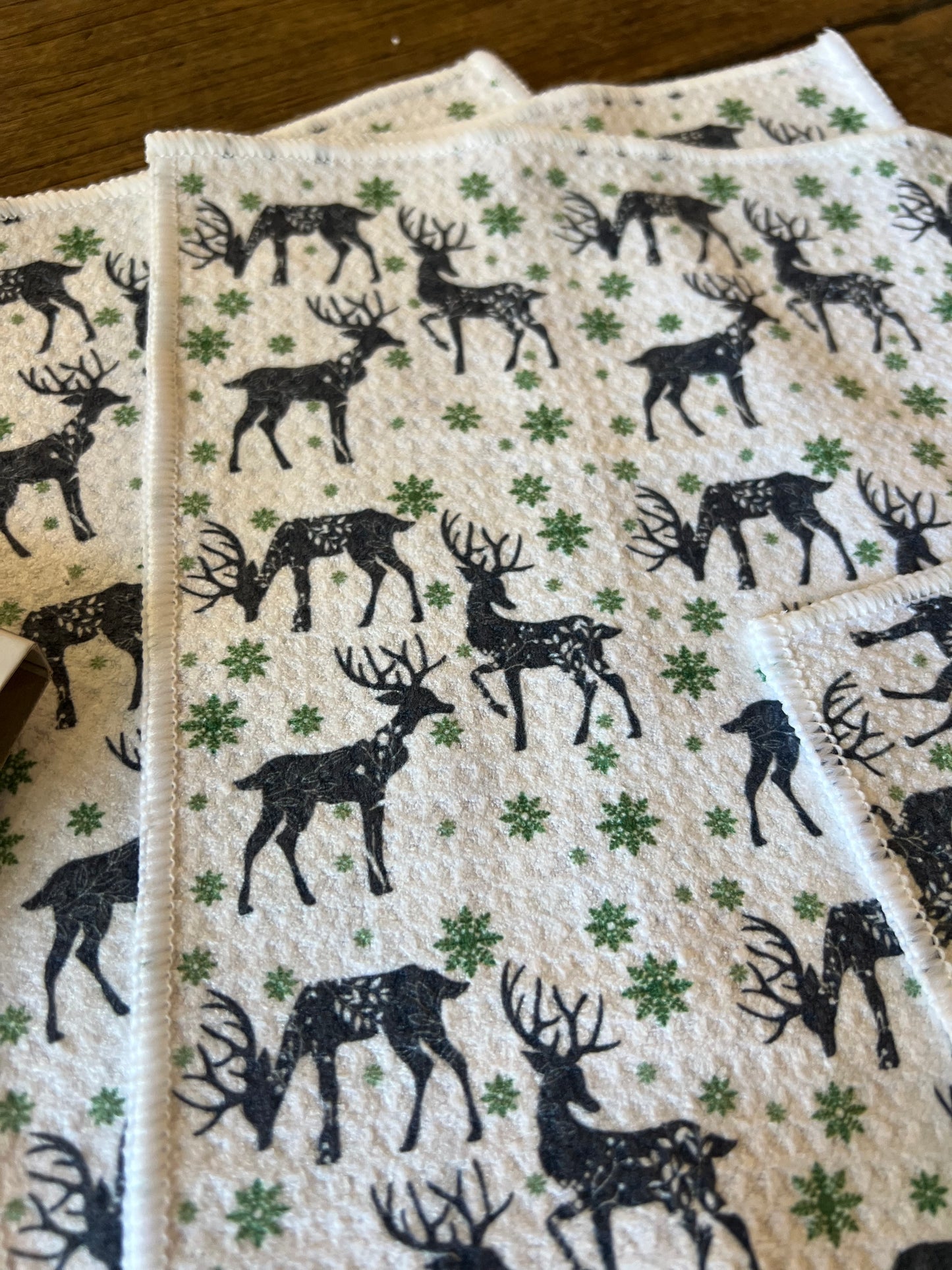 Winter Deer - 2 sided - Set of 3 Dishcloths
