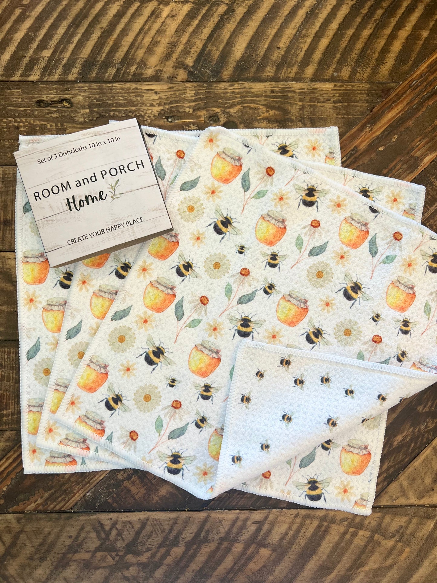 Bees and Honey - 2 sided - Set of 3 Dishcloths