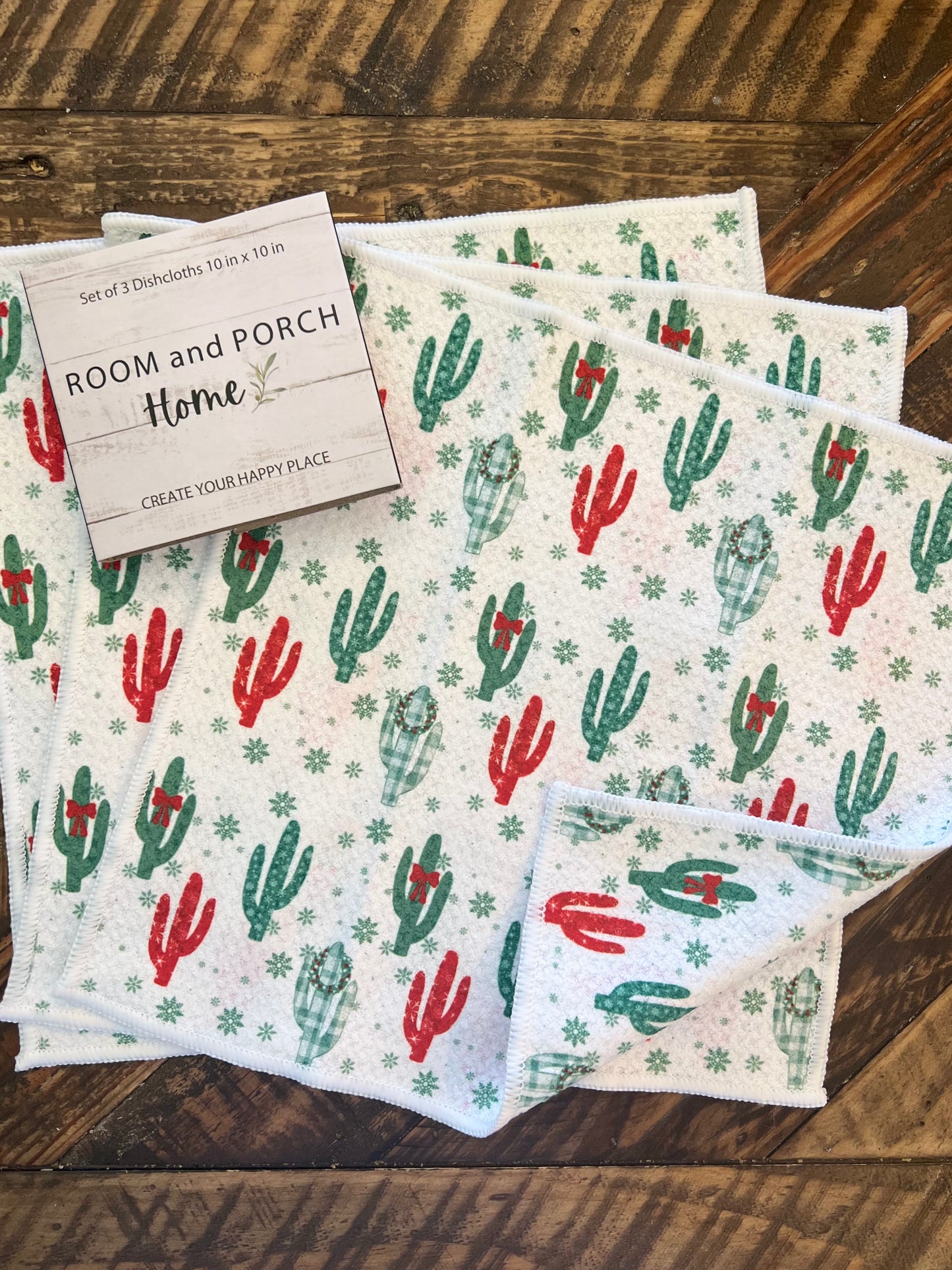 Festive Cactus - 2 sided - Set of 3 Dishcloths