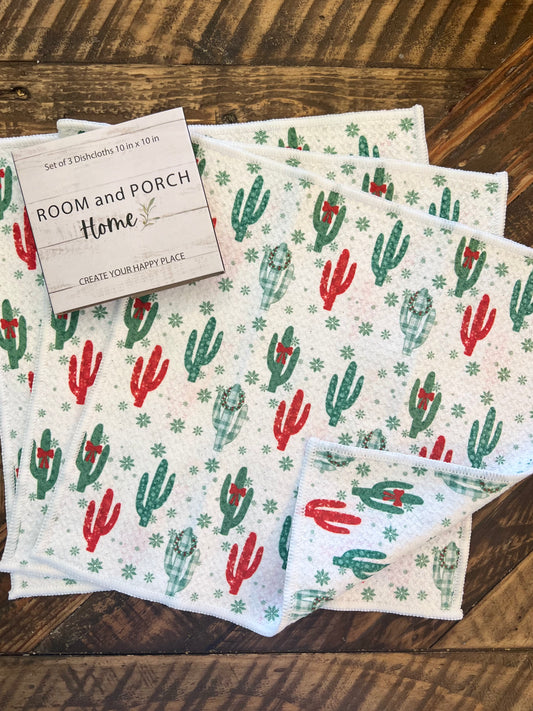Festive Cactus - 2 sided - Set of 3 Dishcloths